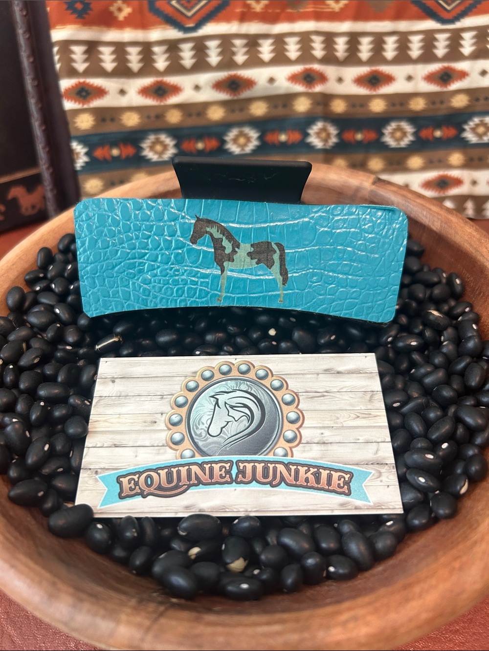 Teal Leather Horse Accent Hair Clip by